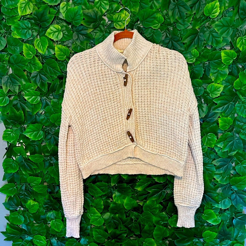 Free People Small Beige Cardigan w/Wooden Buttons